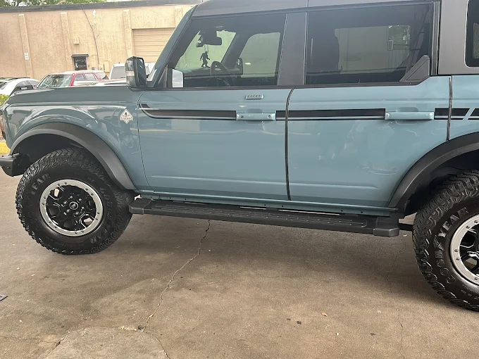 Blue Ford Bronco side profile at Images Auto Spa Altamonte Springs