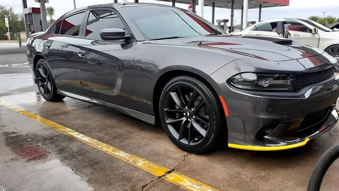 Gray Dodge Charger after hand wash and detail in Orlando
